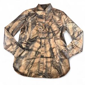 Ralph Lauren Purple Label Women’s Keara Ruffle Bib-Front Metallic Lame Shirt